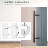 HOMCOM Porta Scorrevole Interna in Vetro Smerigliato con Binario B1 e Maniglia per Bagno Cucina Studio Vetro 205x 102.5x 0,8cm(m-5)