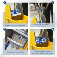 HOMCOM Carro de Limpeza Balde para Esfregona com Escorredor a Pressão Rodas e Cesto de Armazenamento Capacidade 26L 73x45x95 cm Amarelo(m-5)