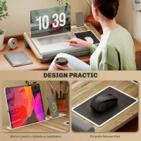 HOMCOM Suport pentru Laptop de 15.6" cu Suport Mouse și Pernă pentru Încheieturi, Slot pentru Tabletă și Smartphone, Stejar(m-4)