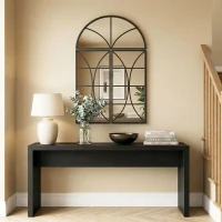 HOMCOM Miroir mural arqué 80 x 120 cm, lot de 3 pièces, miroir verrière en forme de fenêtre, verre trempé et métal, noir(m-10)
