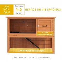 PawHut Clapier à lapin en bois 2 étages avec 3 portes plateau coulissant rampe toit bitumé 120 x 50 x 92 cm orange(m-5)