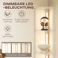 HOMCOM LED Standleuchte, Eckregal, dimmbar, 4 Ablagen, warmweißes Licht, 41x30x164cm, Eiche(m-5)