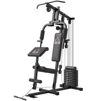 HOMCOM Máquina de Musculação com Pesos Ajustáveis de 45 kg, Press de Peito e Pernas, Polia 135x103x210 cm, Preto(m-11)