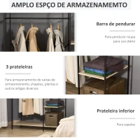 HOMCOM Suporte para Cabides Cabideiro de Madeira com 4 Prateleiras de Arrumação e Barra de Pendurar 100x46x170,5cm Madeira e Preto(m-5)