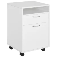 HOMCOM Caisson de bureau rangement bureau sur roulettes tiroir placard niche panneaux particules blanc(m-15)