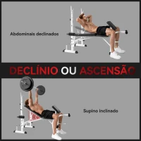 HOMCOM Banco de Musculação Multifuncional Inclinável com Suporte para Barra Ajustável Extensão de Pernas Curl de Predicador 180x134x113-136 cm Preto(m-6)