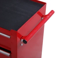 HOMCOM Carrello Porta Utensili con 5 Cassetti, Serratura, 2 Chiavi e Manubrio Parete Smontabile 2 Ruote con Freno in Lamiera d'Acciaio EVA Rosso 67,5x33x77cm(m-8)