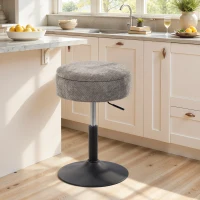 HOMCOM Banco de Bar com Armazenamento Altura Ajustável Giratório Estofado em Chenilla 39x39x49-65 cm Cinzento(m-10)