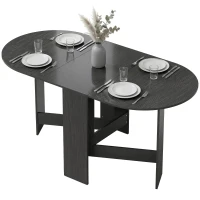 HOMCOM Mesa de Cozinha Dobrável com Alas Rebatíveis Mesa de Cozinha Dobrável de Forma Oval Estilo Moderno 163x80x75 cm Preto(m-11)