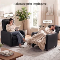 HOMCOM Fotoliu Relax Reclinabil Manual 155° cu Suport pentru Picioare, din Piele Ecologică PU, pentru Living și Dormitor, 69x91x100 cm, Negru(m-4)