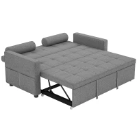 HOMCOM Sofá-Cama 2 Lugares 3 em 1 Deslizante em Tecido Linho com Encosto Ajustável Bolsos 2 Almofadas para Sala de Estar Cinzento(m-7)