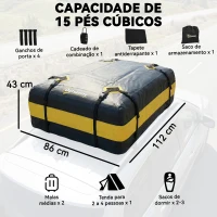 Outsunny Bolsa de Teto para Carro 425L Impermeável com 8 Correias, Tapete Antiderrapante e Ganchos para Veículos Preto e Amarelo(m-3)