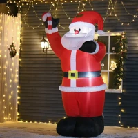 HOMCOM Pai Natal Insuflável 240 cm com Bengala Luzes LED e Insuflador Elétrico Decoração de Natal para Exterior e Interior Multicor(m-10)