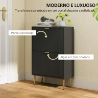 HOMCOM Sapateira Estreita com 2 Portas Caneladas e Prateleiras Ajustáveis para 12 Pares de Sapatos, 60x24x91,5 cm, Preto(m-4)