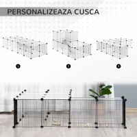 PawHut Țarc Modular pentru Animale cu Panouri 35x35 cm și Accesorii, din Oțel și PP, 140x70x70 cm, Negru(m-4)