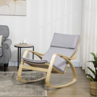 HOMCOM Poltrona Baloiço Poltrona Relax com Almofada Amovível Apoio para os Braços e Pés de Madeira de Bétula 67x97x84cm Cinza(m-9)