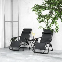 Outsunny Lot de 2 chaise longue pliable et inclinable avec table d'appoint, porte-gobelets et appuie-têtes, charge 120 kg, noir(m-9)