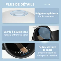 PawHut bac à litière pour chat pliable porte battante lucarne + pelle fournis noir blanc(m-8)