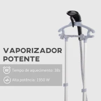 HOMCOM Ferro de Engomar a Vapor 1800W Temperatura Ajustável 11 Níveis Depósito de 2 L Aquecimento em 38s 35x25x47-118,5 cm Preto(m-4)