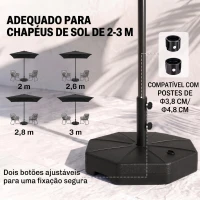 Outsunny Base para Chapéu de Sol Portátil Base para Chapéu de Sol Recarregável para Mastros de Φ3,8cm e  Φ4,8cm  Preto(m-10)