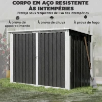 Outsunny Abrigo para Contentor de Lixo Duplo com Tampa Elevável e Portas Duplas 179,5x108x129,5 cm Cinzento Escuro(m-7)