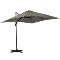 Outsunny Umbrelă de grădină cu manivelă 2,5x2,5 m, cu rotație 360° și parasolar reglabil, gri deschis(m-11)