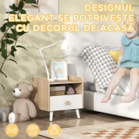 AIYAPLAY Noptieră cu Sertar pentru Copii 3-10 Ani din MDF și Lemn de Pin, 40x32,5x40 cm, Alb(m-5)