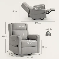 HOMCOM Poltrona Relax Reclinável Elétrica Giratória e Basculante com Apoio para os Pés Ajustável Controlo Remoto 86x89x99 cm Cinzento Claro(m-3)