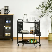 HOMCOM Rollwagen Küchenwagen mit Rollen Küchenregal Metallregal mit 2 Ebenen Badregal Aufbewahrungswagen Servierwagen Stahl Schwarz 70 x 33,4 x 80,5 cm(m-2)