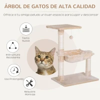 PawHut Árbol Rascador para Gatos Centro de Actividad Plataforma Caseta Postes de Sisal Hamaca Bola 50x36x70 cm Beige(m-4)