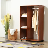 HOMCOM Kleiderschrank auf Rollen, mobile Garderobe, Garderobenschrank, Rollbarer Kleiderständer, 80 x 40 x 128 cm, Walnuss(m-2)