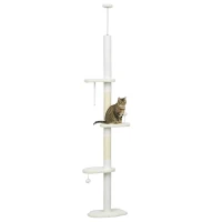 PawHut Deckenhoher Kratzbaum, variable Höhe 2,25-2,55 m, Sitzplattformen, Kippschutz, Spielbälle, weiß(m-12)