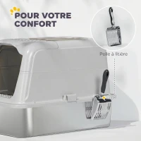 PawHut Maison de Toilette pour Chat Bac à Litière Fermé Bac Acier Inoxydable, Nettoyage Facile, 60,4x40,4x41,8cm, Gris Clair(m-7)