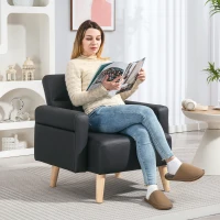 HOMCOM Poltrona Moderna Estofada em Couro Sintético com Apoios de Braço Acolchoados e Pés em Madeira 77x78x78 cm Preto(m-2)