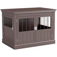 PawHut Gaiola para Cães com Mesa Auxiliar 3 Portas Francês e Fecho Magnético para Cães Pequenos 78x53x59,3 cm Castanho(m-1)
