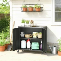 Outsunny Gartenschrank mit Pflanztisch Geräteschuppen mit Edelstahl Arbeitsplatte abnehmbar Regal magnetisch Doppeltür Rolle(m-9)