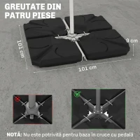 Outsunny 4 bucati baza de umbrela din plastic HDPE, umpluta cu apa si nisip pana la 18 kg, 103x103x8,3 cm, negru(m-3)