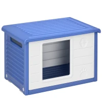 PawHut Cușcă pentru câini de talie mică, de exterior, din PE cu intrare și 2 fante de aerisire laterale, 60x42x40 cm, albastru și alb(m-11)