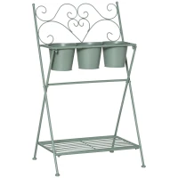 Outsunny Suporte de Metal para Plantas Dobrável com 3 Vasos Incluidos e Prateleira Inferior Suporte para Vasos de Flores Decorativo para Interior e Exterior 47x37x78,5cm Verde(m-21)