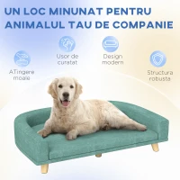 PawHut Canapea pentru câini de talie mare cu picioare ridicate și pernă detașabilă, 98x67x25 cm, verde deschis(m-7)