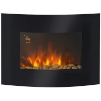 HOMCOM Șemineu Electric de Perete cu 2 Nivele de Încălzire 900-1800W, Flacără 7 Culori Reglabile și Telecomandă, Negru(m-1)