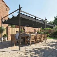 Outsunny Pérgola com Teto Retrátil de Alumínio 588x297x230 cm Pérgola com Tecido de Poliéster Anti UV Pérgola de Jardim Cinzento Escuro(m-7)