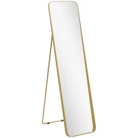HOMCOM Ganzkörperspiegel, freistehend, neigbar, Metallrahmen, MDF, 160 x 40 cm, Goldfarben(m-1)
