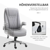 Vinsetto Bürostuhl Ergonomischer Drehstuhl Computerstuhl mit Wippfunktion höhenverstellbar mit Kopfstütze und gepolsterte Armlehnen Kunstleder Grau 70 x 71 x 113–121 cm(m-4)