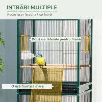 PawHut Colivie volieră de interior pentru păsări, cu roți și tăvi detașabile, 51,5x50x140 cm, verde închis(m-5)