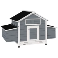 PawHut Galinheiro de Madeira para Exterior com 2 Ninhos, Bandeja Removível Poleiros Telhado Impermeável 150x100x96,5 cm Cinzento(m-1)