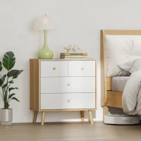HOMCOM Cômoda de 4 Gavetas com Puxadores de Madeira Cómoda Estreita para Sala Corredor 60x35x65 cm Madeira e Branco(m-2)