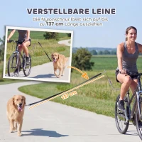 PawHut Fahrradleine für Hunde mit Stoßdämpfern verstellbar Gurt abnehmbar Schnellverschluss für Training Joggen Silber+Schwarz(m-7)