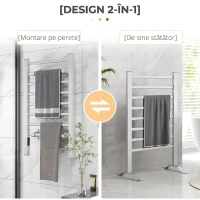 HOMCOM Uscător Electric pentru Prosoape de Podea sau Perete 150W cu Temporizator 2-4 Ore, 53x35x90 cm, Argintiu(m-4)