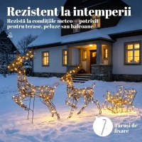 Outsunny set de Crăciun 3 piese cu reni și sanie, 240 LED, 105 cm, alb cald(m-7)